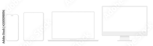 Modern Clay Style Devices Mockup of Smartphone, Tablet, Laptop and Computer Monitor Mockup Templates Collection isolated on White Background