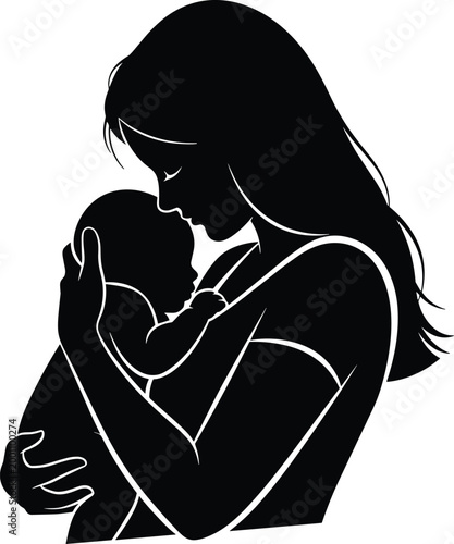 Parent holding baby silhouette, family love, tender bond, protective embrace, emotional connection, nurturing care, parenthood symbol, intimate moment, caring figure, affection