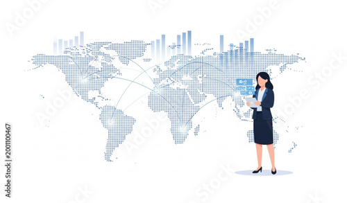 Global digital advertising reach and international market analytics performance concept vector