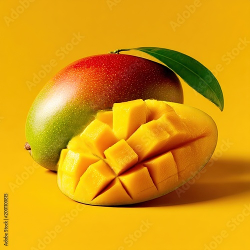 Mango slices with leaf on top