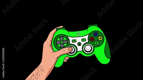 4K Animated Hand Holding Green Game Controller with Joystick Motion