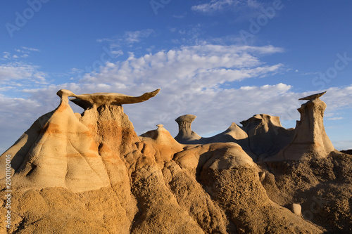 Amazing natural sandstone art in warm morning light, Bisti Wilderness, New Mexico