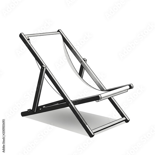 Black and white illustration of a folding beach chair isolated on white background