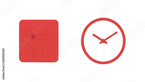 A simple illustration of a red calendar and a red clock, symbolizing time and planning.