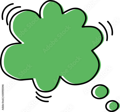 Green thought bubble with wavy lines and dots.