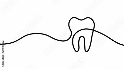 Minimalist one line drawing of a human tooth.