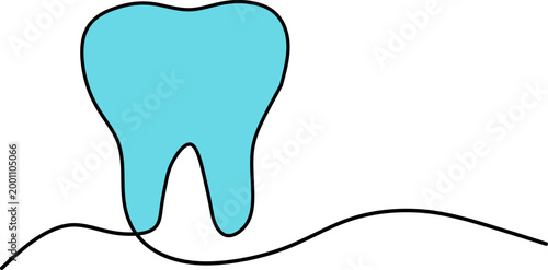 Minimalist One Line Drawing of a Healthy Blue Tooth.
