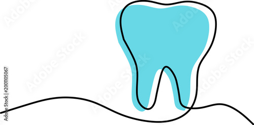 Minimalist One Line Drawing of a Healthy Tooth with Blue Fill.
