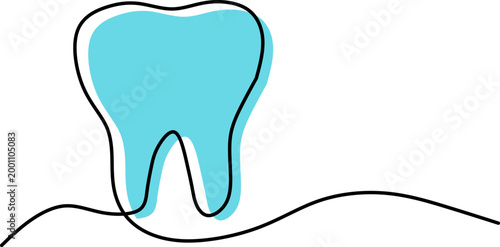 Minimalist One Line Drawing of a Healthy Tooth with Blue Fill.