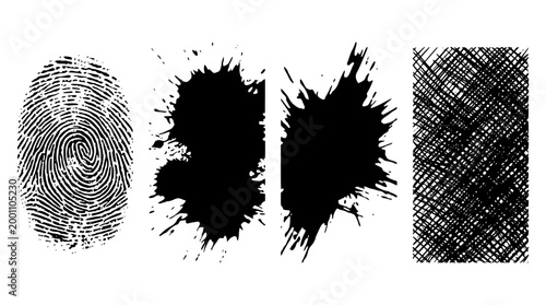Collection of abstract vector grunge elements and a unique fingerprint