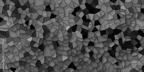 Abstract geometric mosaic pattern with varying shades of gray and black cells and subtle gradients background