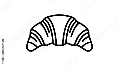 Simple black line art vector illustration of a croissant