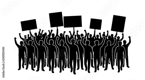 Large crowd of protesters holding blank signs vector illustration