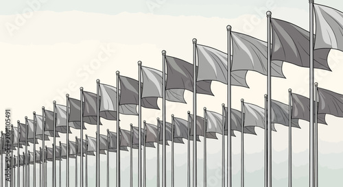 Fotografie Rows of flags flying on poles in a solemn memorial park for remembrance day
