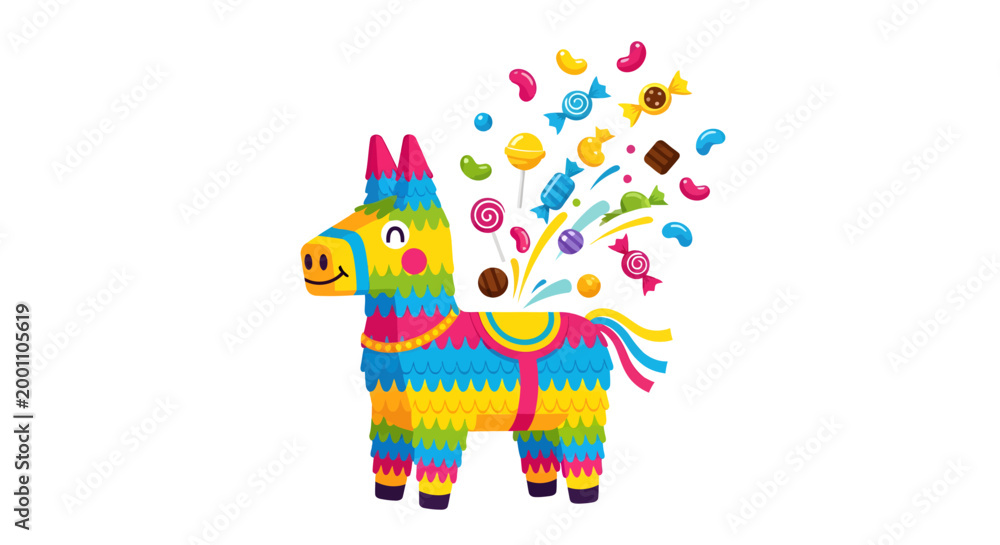 Naklejka premium Colorful Pernambuco Pogo Pig Running with Candies