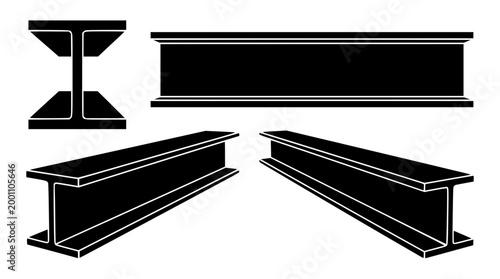 Set of black steel beam icons for construction engineering projects
