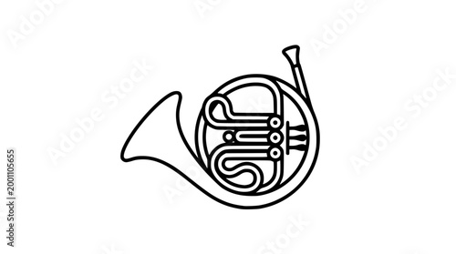 Simple french horn outline vector graphic for musical design