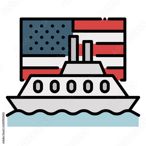 Ship Boat With American Flag