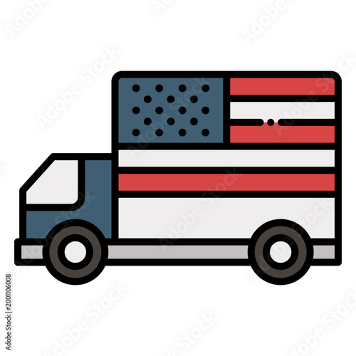 Delivery Truck With USA Flag