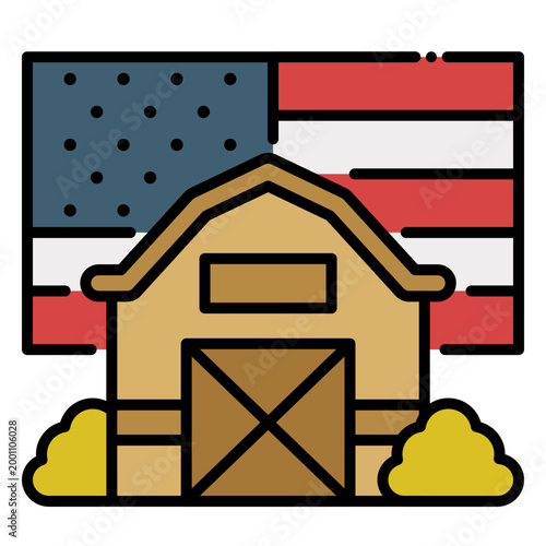 Traditional Farm Barn With Flag
