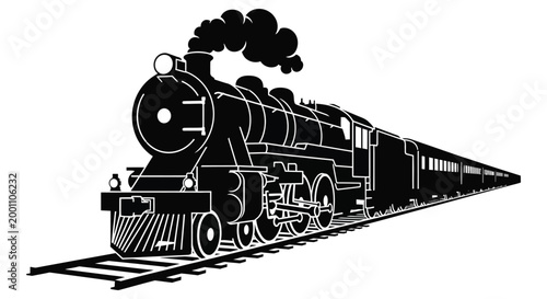 Vintage steam train silhouette a classic locomotive illustration in black and white