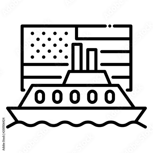 Ship Boat With American Flag