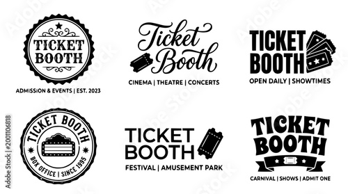 Set of black vector graphic labels for ticket booth signs