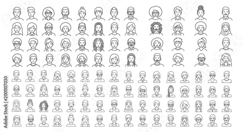 Minimal Monochrome Avatar Icon Set Showing Diverse User Portraits, Profiles, and UI Placeholders
