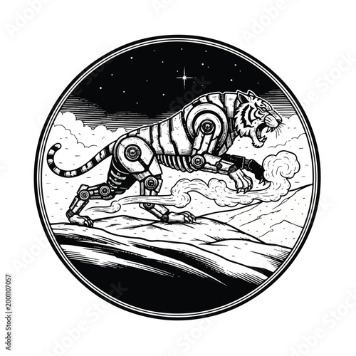 Robotic tiger mechanical animal creature.