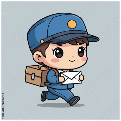 Smiling young male postal worker running.