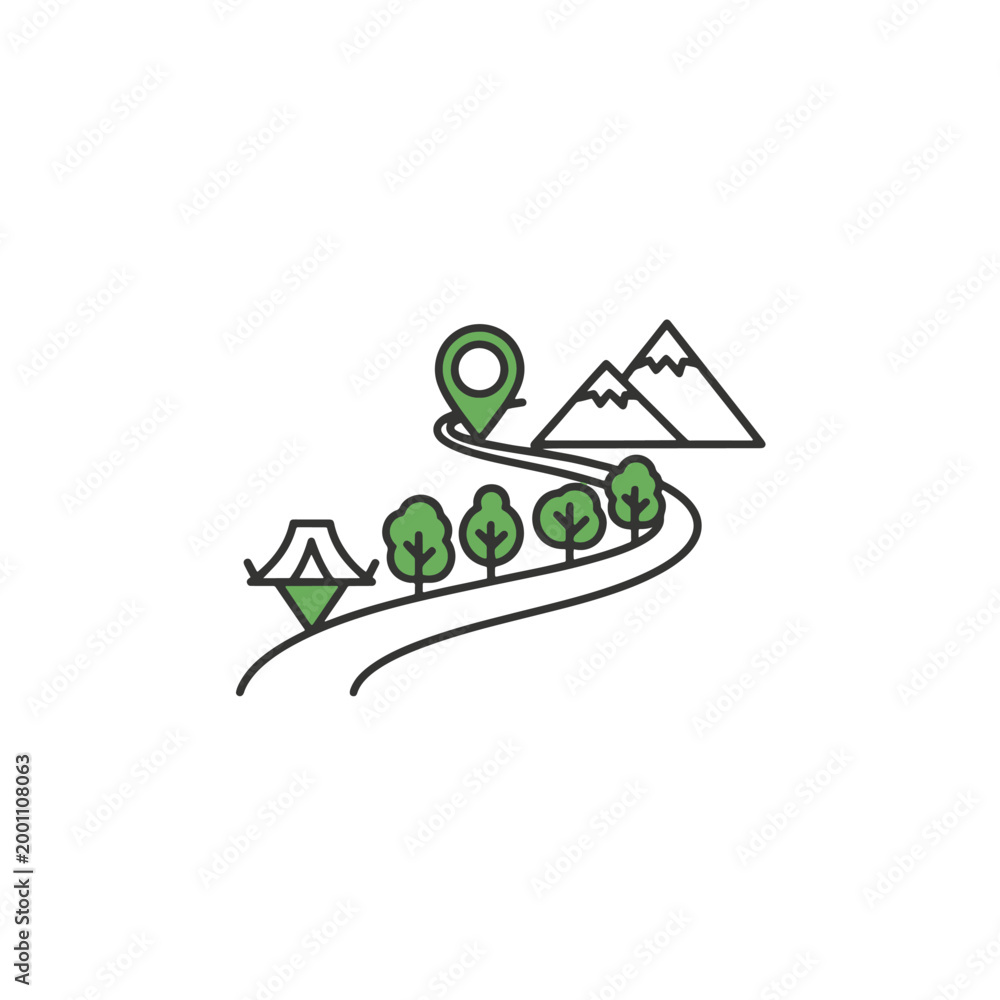Obraz premium Flat Camping Route Mountain Path Icon