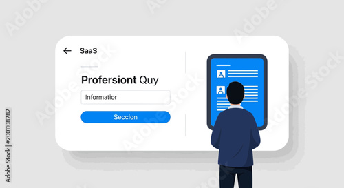 Man Looking at SaaS Dashboard Information Interface Vector