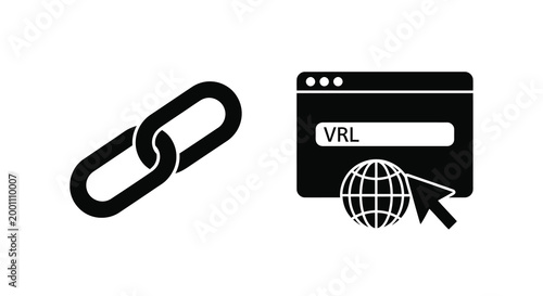 Chain link and web browser icon a striking black silhouette