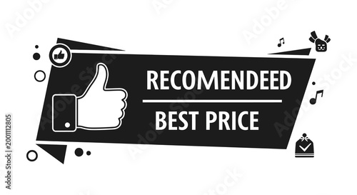 Recommended best price banner with hand and decorative elements silhouette