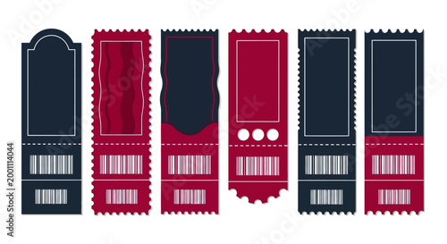 Obraz na płótnie Collection of stylish event tickets with unique designs and barcode details, per