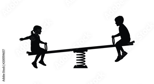 Childhood joy a silhouette of two children playing on a seesaw in a park