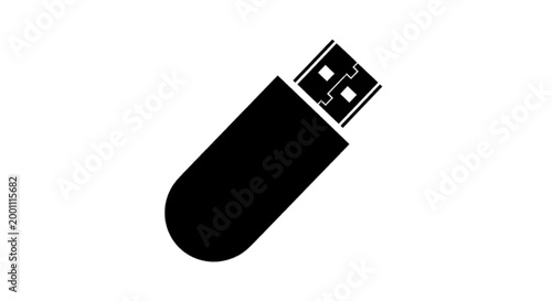 Minimal black silhouette icon, simple flat vector, bold black shape, no, no shading black silhouette icon of a usb flash drive on a, flat icon style