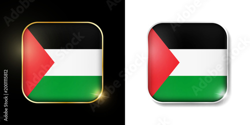 Free Download Palestine flag shiny golden and silver icons isolated on black and white. Vector 3D square rounded illuminated buttons with shadow. Use for bets, tournament, sport games - GFXLoad