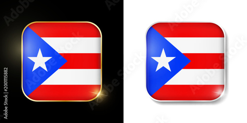 Free Download Puerto Rico flag shiny golden and silver icons isolated on black and white. Vector 3D square rounded illuminated buttons with shadow. Use for bets, tournament, sport games - GFXLoad