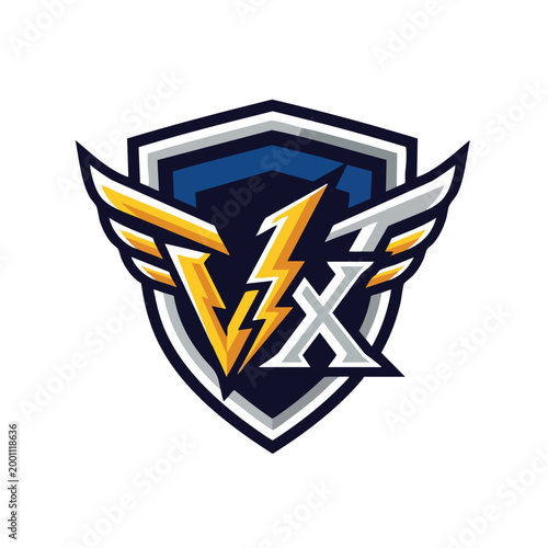 VX Esports Logo, Gaming Team Emblem, Vector Shield Design, Lightning Bolt Icon, Modern Sports Logo