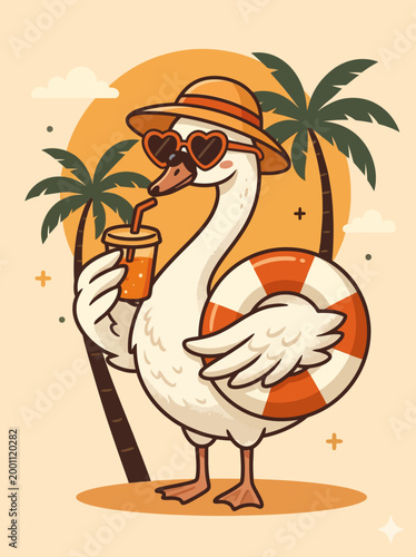 Fotografía Cartoon Goose Wearing Sunglasses Hat.