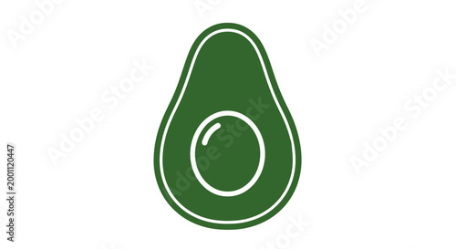 Green Avocado Illustration with White Outline.
