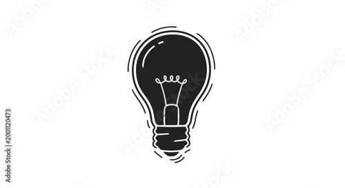 Simple Black and White Light Bulb Illustration.
