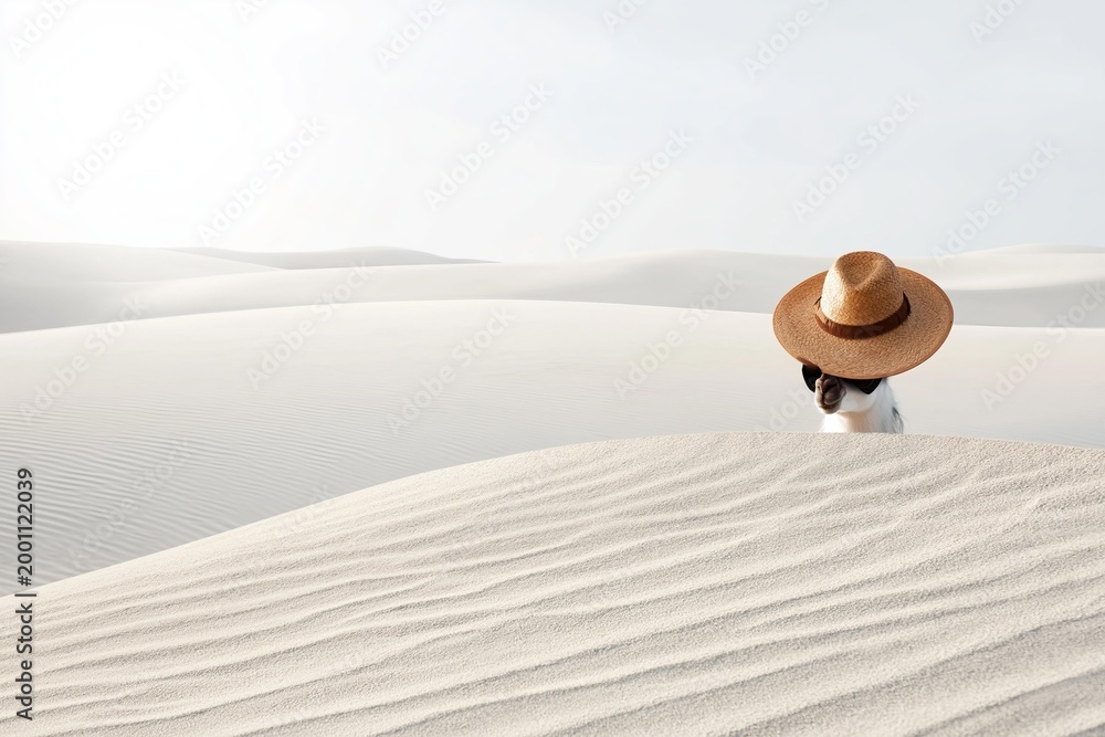 Fototapeta premium A llama wearing a hat and sunglasses on sand dunes in the desert