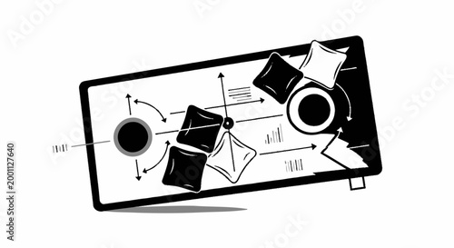Monochromatic Air Hockey Table with Geometric Shapes and Pucks.