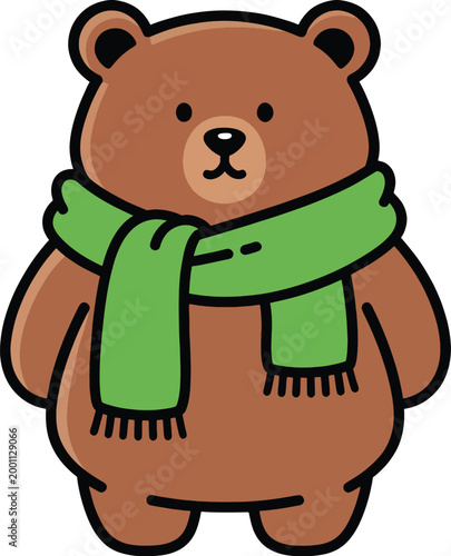 Cute Cartoon Bear with Green Scarf Illustration
