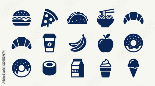 Flat Food Icon Set Vector
