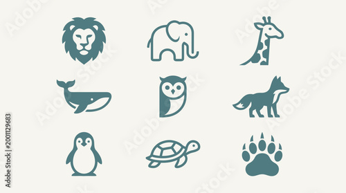 Flat Animals Icon Set Vector