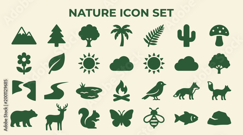Flat Nature Icon Set Vector