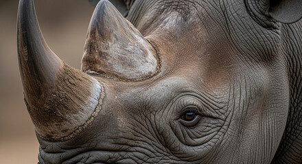 Close-up of a rhinoceros face.